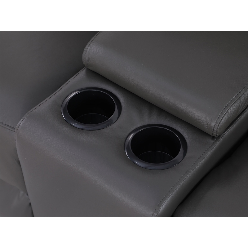 Pemberly Row Recliner Leather Sofa w/ Cup Holders & Storage Loveseat in Gray