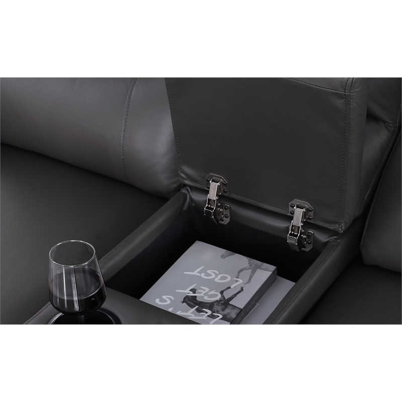 Pemberly Row Recliner Leather Sofa w/ Cup Holders & Storage Loveseat in Gray