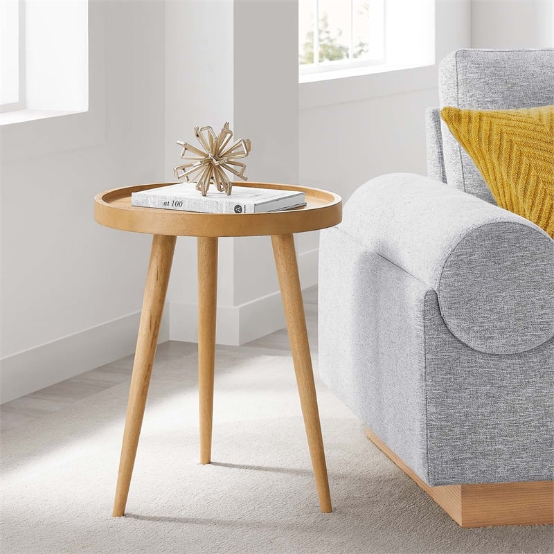 Pemberly Row Modern / Contemporary Round Wood Side Table in Natural