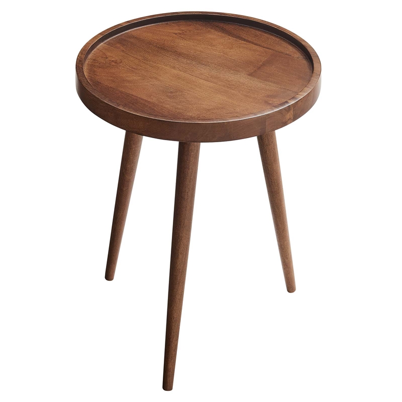 Pemberly Row Modern / Contemporary Round Wood Side Table in Walnut