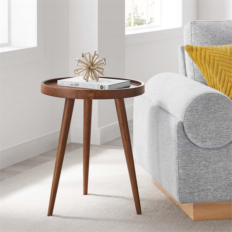Pemberly Row Modern / Contemporary Round Wood Side Table in Walnut