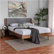 Pemberly Row Gray Fabric Brown Wood Queen Size Platform Bed With Table
