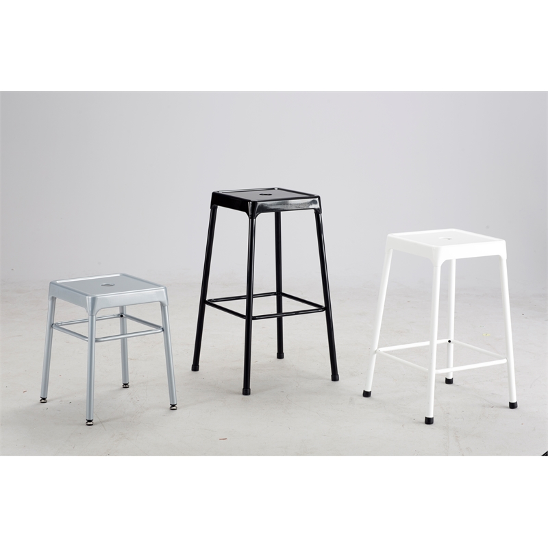 Pemberly Row Steel Backless Guest Stool in Glossy Black - 15.25