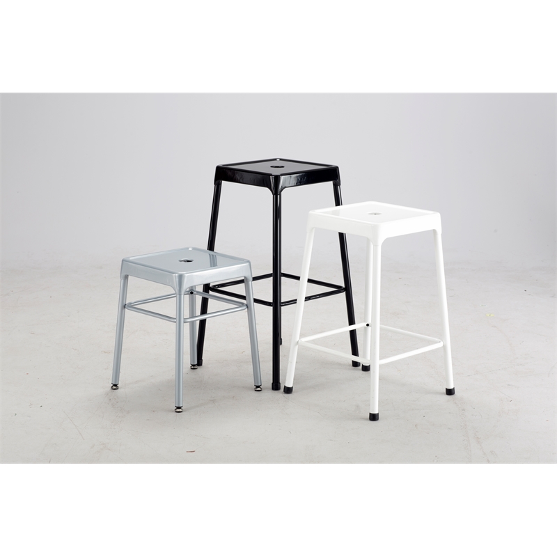 Pemberly Row Steel Backless Guest Stool in Glossy Black - 15.25