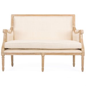 Pemberly Row Contemporary Loveseat in Light Beige and Natural