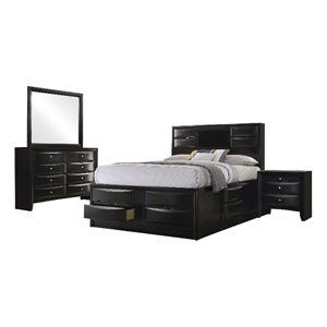 Pemberly Row 4-Piece Wood Queen Storage Bedroom Set in Black