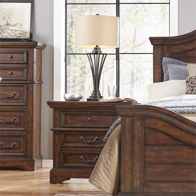 Pemberly Row Contemporary Tobacco Brown Wood 3-drawer Nightstand