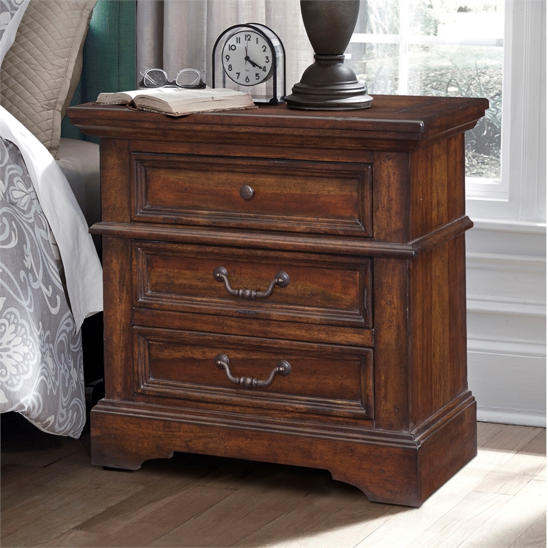 Pemberly Row Contemporary Tobacco Brown Wood 3-drawer Nightstand