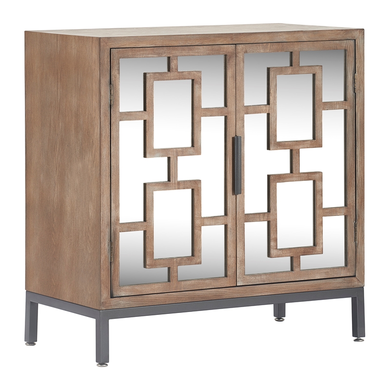 Pemberly Row Contemporary Short Mirrored Accent Cabinet Ash Gray