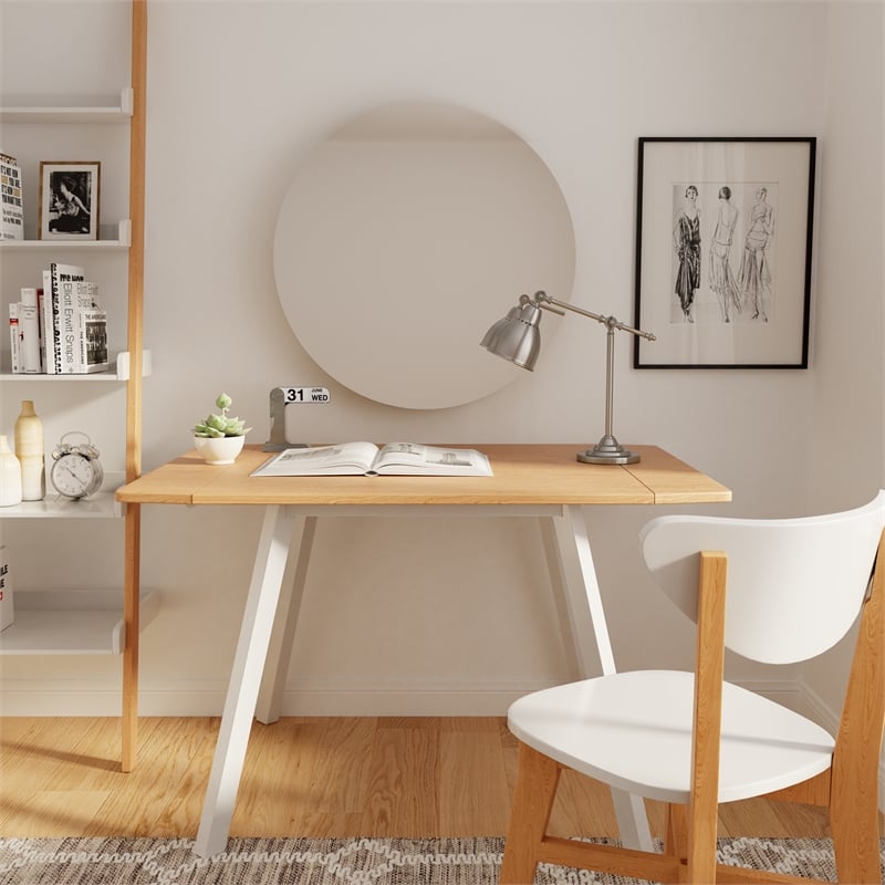 Pemberly Row Contemporary Extendable Dining Table Oak and White