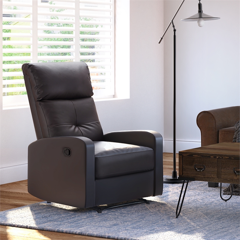 Pemberly Row Modern / Contemporary Leather Recliner Chair Dark Brown