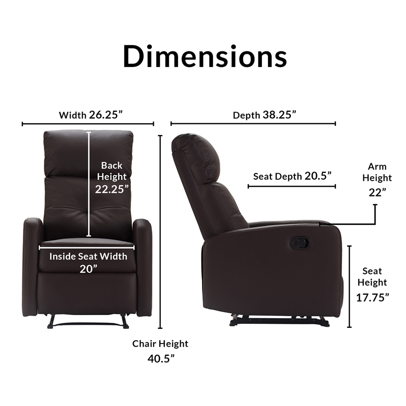 Pemberly Row Modern / Contemporary Leather Recliner Chair Dark Brown
