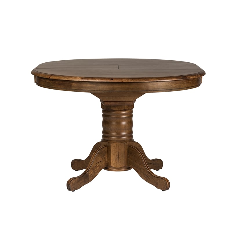 Pemberly Row Contemporary Medium Brown 5 Piece Pedestal Table Set
