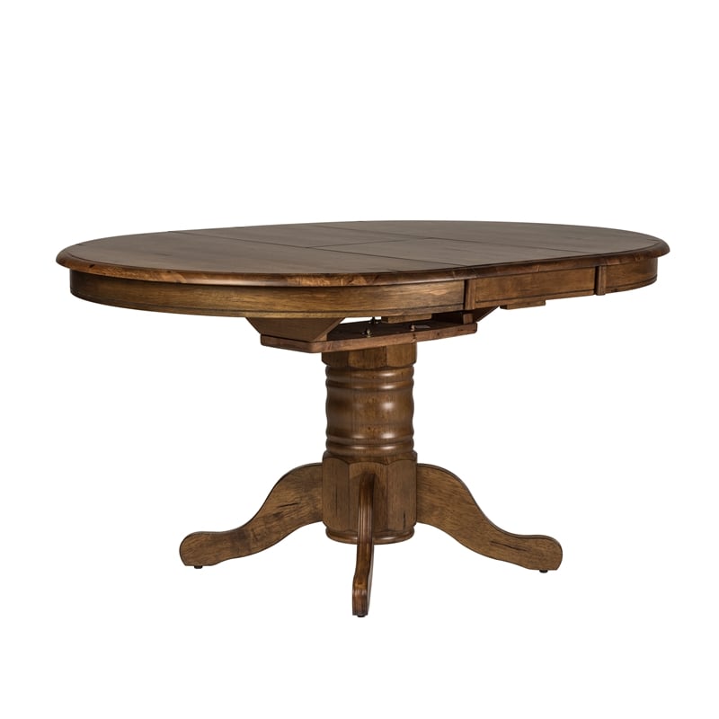 Pemberly Row Contemporary Medium Brown 5 Piece Pedestal Table Set