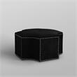Pemberly Row Velvet Upholstered Octagon Cocktail Ottoman in Black