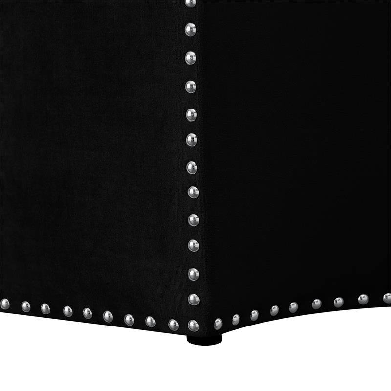 Pemberly Row Velvet Upholstered Octagon Cocktail Ottoman in Black