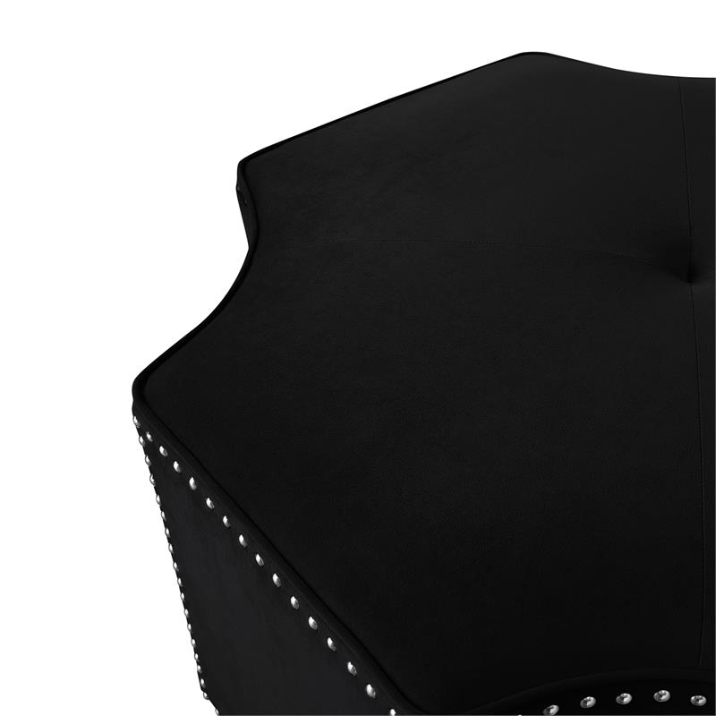 Pemberly Row Velvet Upholstered Octagon Cocktail Ottoman in Black