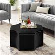 Pemberly Row Velvet Upholstered Octagon Cocktail Ottoman in Black