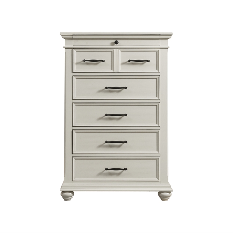 Pemberly Row Contemporary Wood 6 Spacious Drawers Chest in Off White