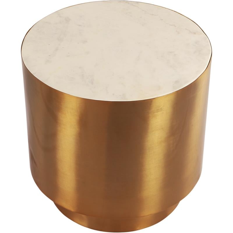 Pemberly Row Contemporary Transitional Marble End Table in Gold