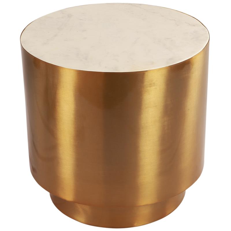 Pemberly Row Contemporary Transitional Marble End Table in Gold