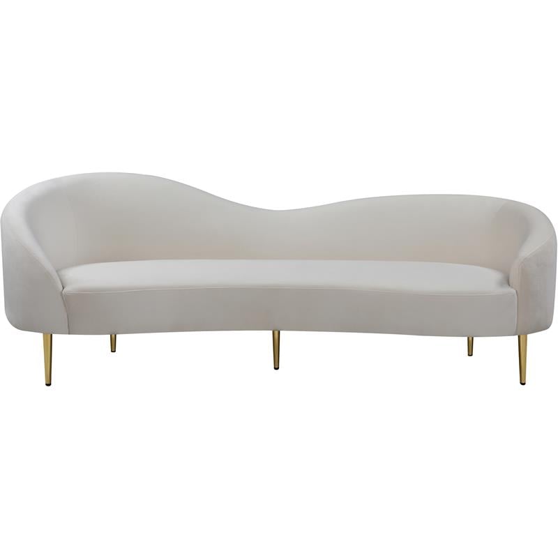 Pemberly Row Contemporary Transitional Velvet Sofa in Cream Finish