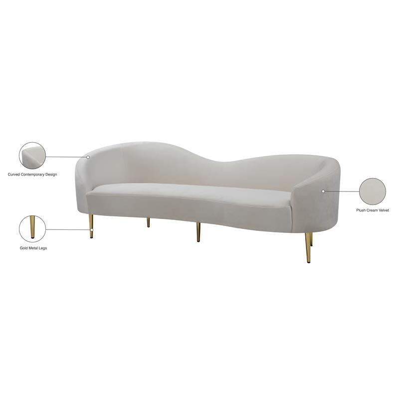 Pemberly Row Contemporary Transitional Velvet Sofa in Cream Finish