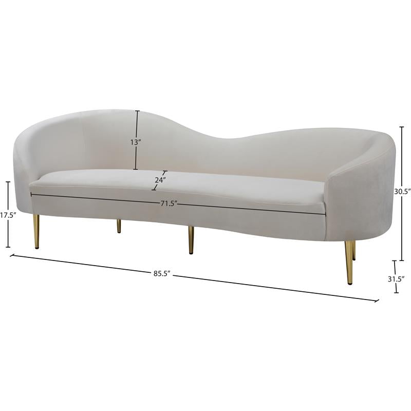 Pemberly Row Contemporary Transitional Velvet Sofa in Cream Finish