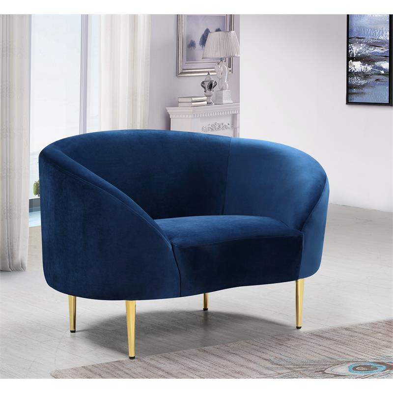 Pemberly Row Contemporary Velvet Accent Chair in Navy and Gold