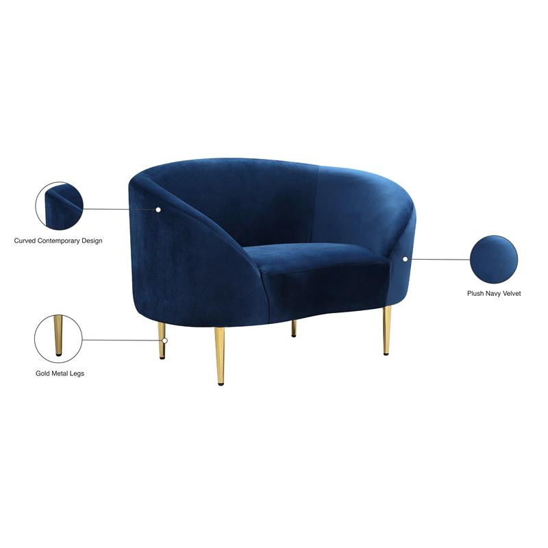 Pemberly Row Contemporary Velvet Accent Chair in Navy and Gold