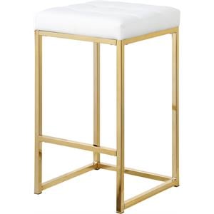 Pemberly Row 26.5&quotH Vegan Leather Counter Stool in White (Set of 2)