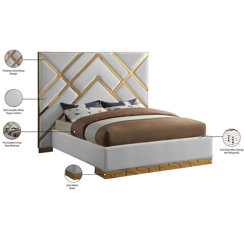 Pemberly Row Modern / Contemporary White Vegan Leather King Bed
