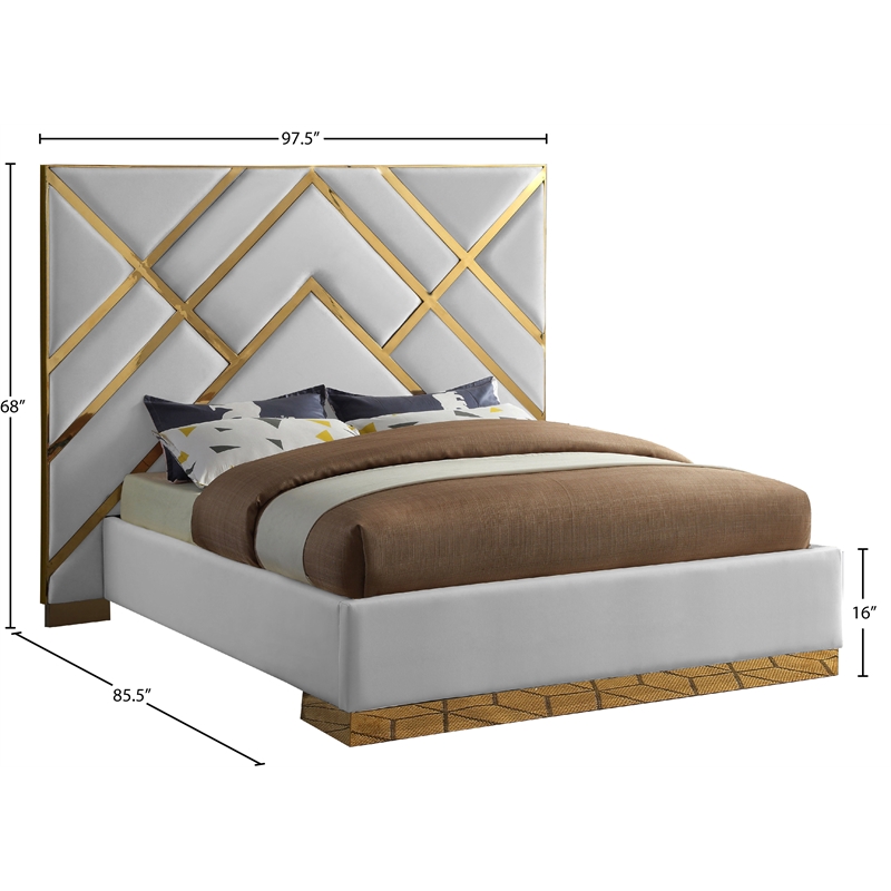 Pemberly Row Modern / Contemporary White Vegan Leather King Bed