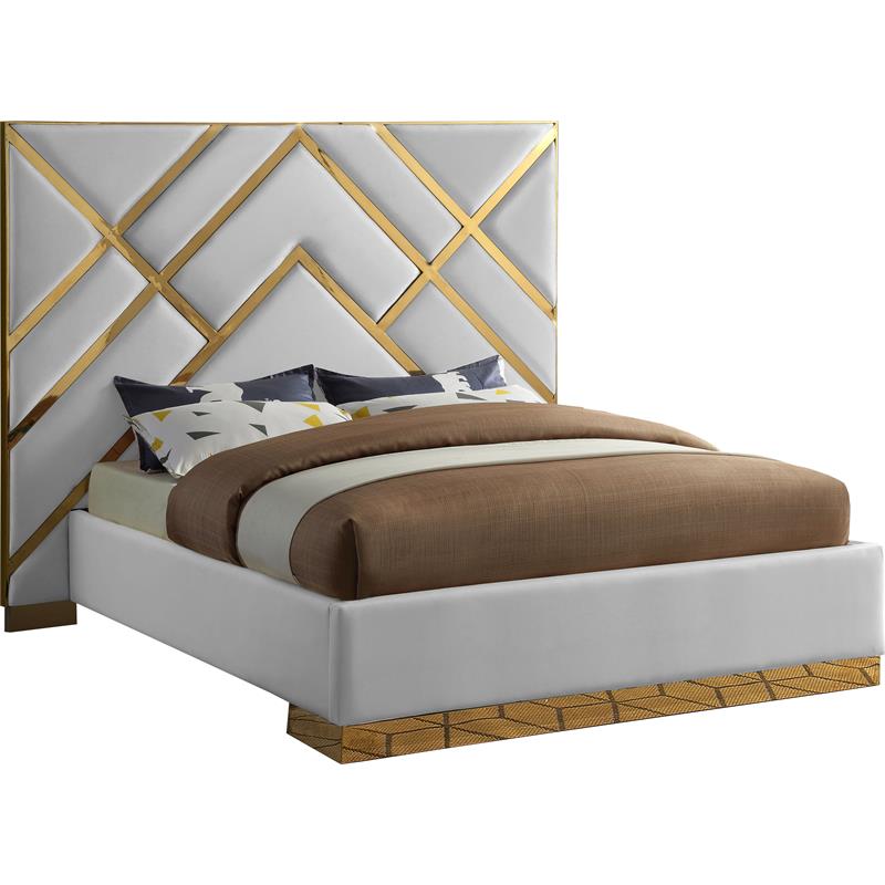Pemberly Row Modern / Contemporary White Vegan Leather King Bed
