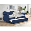 Pemberly Row Upholstered Velvet Wood Daybed with Trundle in Blue
