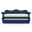 Pemberly Row Upholstered Velvet Wood Daybed with Trundle in Blue