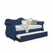 Pemberly Row Upholstered Velvet Wood Daybed with Trundle in Blue