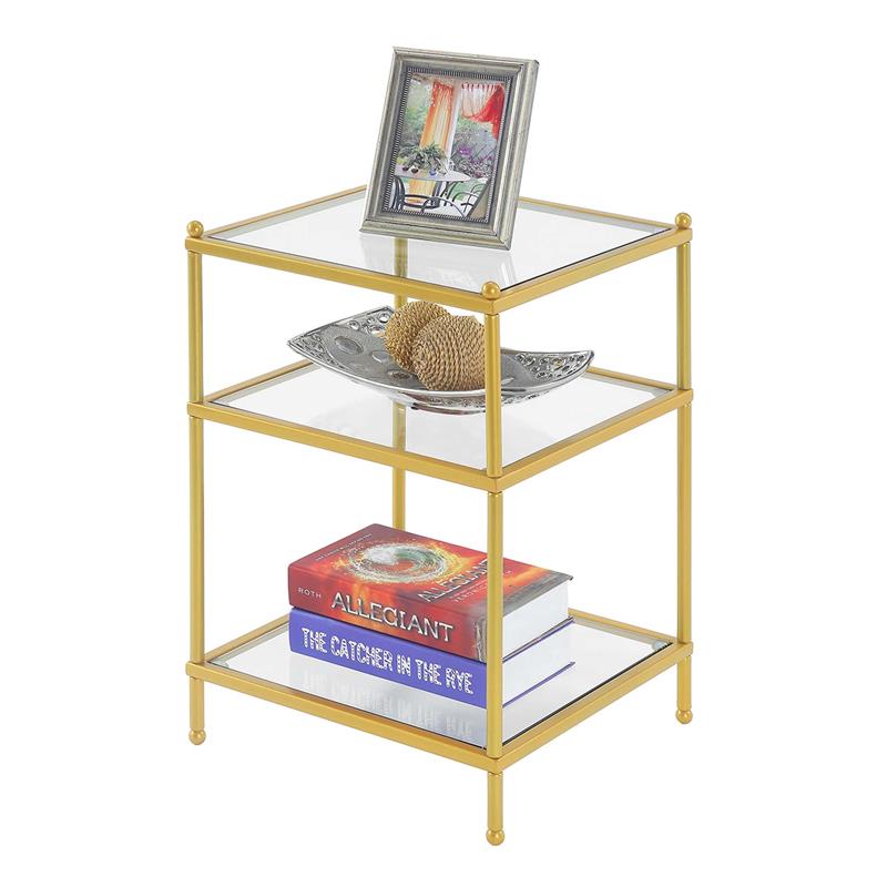 Pemberly Row Contemporary Gold Metal End Table with Clear Glass