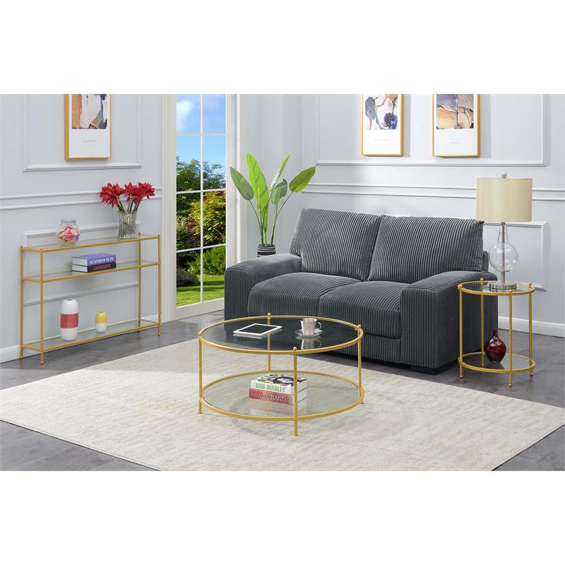 Pemberly Row Contemporary Gold Metal End Table with Clear Glass