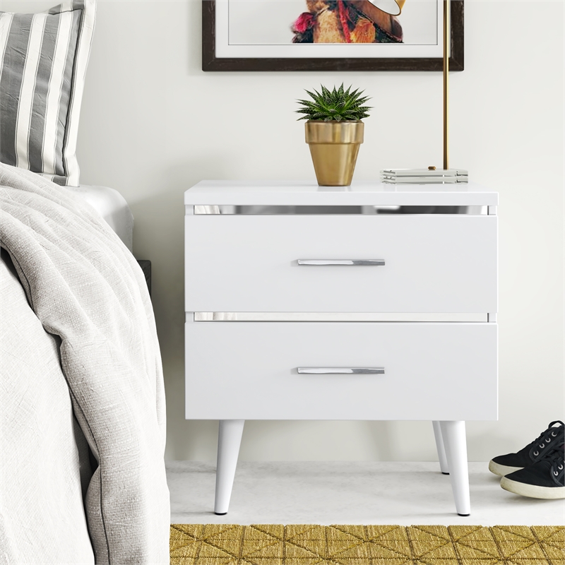 Pemberly Row Contemporary Transitional Side Table White Finish