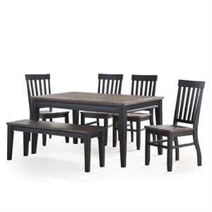 Pemberly Row Noir Black Two-Tone Ebony and Driftwood 6-Piece Dining Set