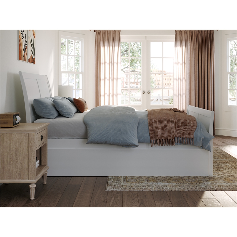Pemberly Row Portland Full Wood Platform Bed  & Full Trundle in White