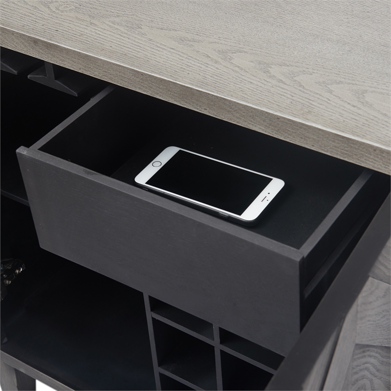 Pemberly Row Contemporary Bar Cabinet with Wine Storage Gray