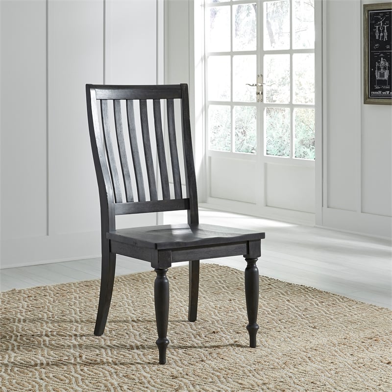 Pemberly Row Modern Black Slat Back Side Chair (RTA)-Set of 2
