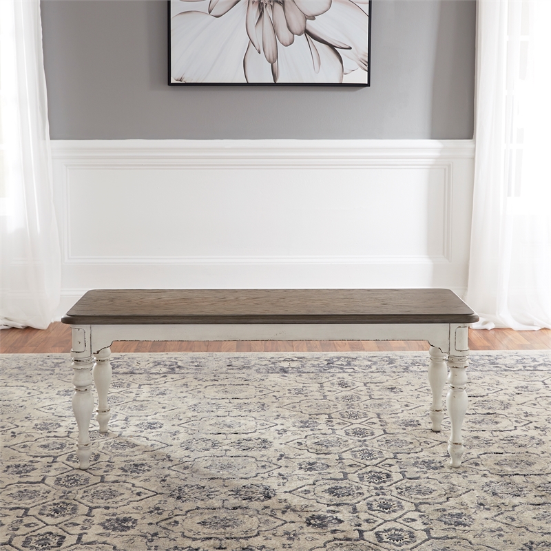 Pemberly Row Contemporary Magnolia Manor White Dining Bench (RTA)