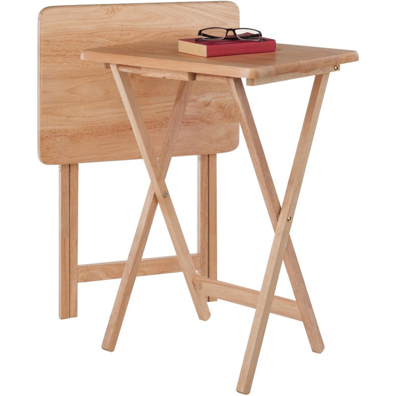 Pemberly Row Transitional Solid Wood Snack Table in Natural (Set of 2)