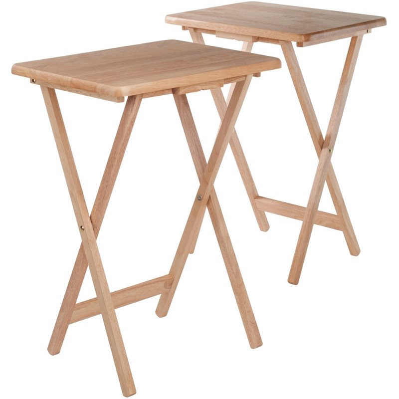 Pemberly Row Transitional Solid Wood Snack Table in Natural (Set of 2)