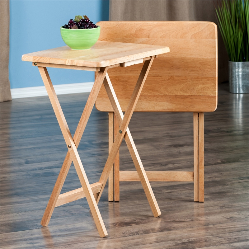 Pemberly Row Transitional Solid Wood Snack Table in Natural (Set of 2)