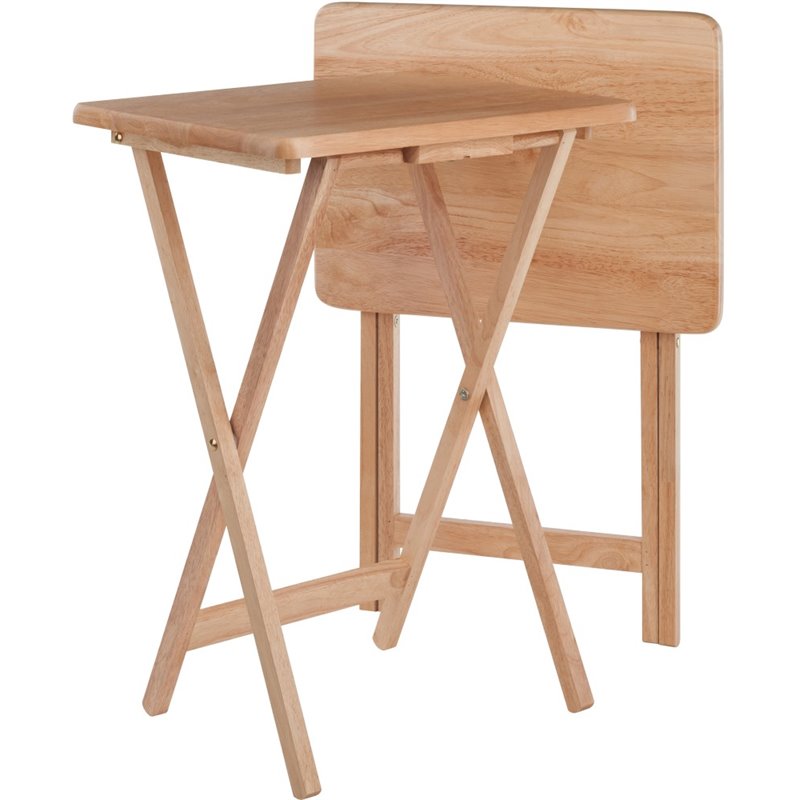Pemberly Row Transitional Solid Wood Snack Table in Natural (Set of 2)
