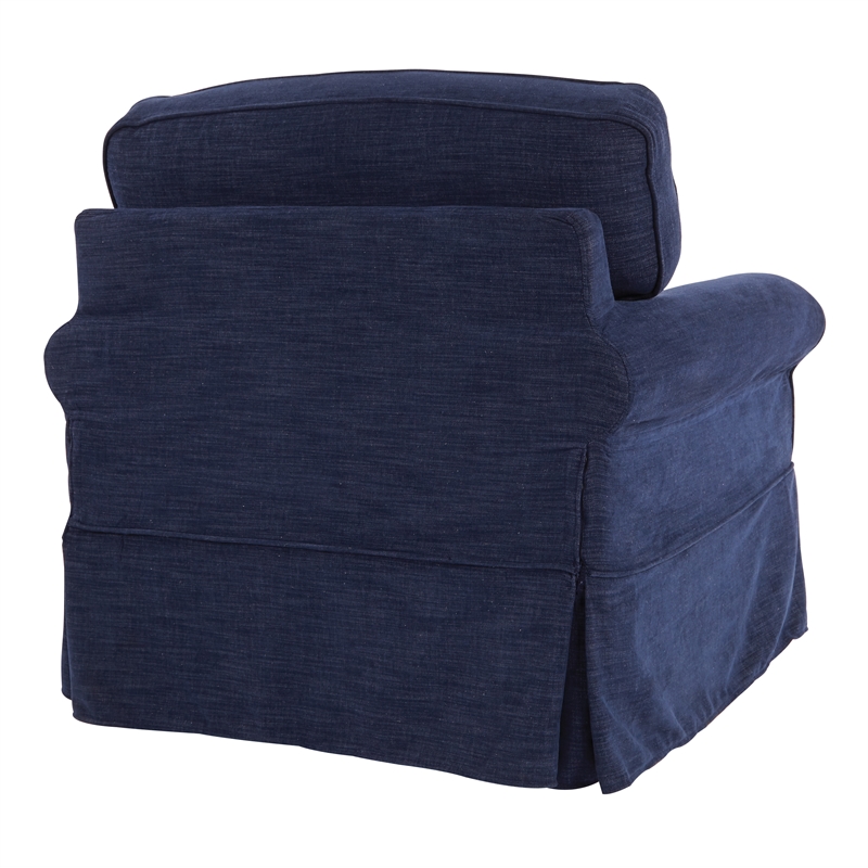 Pemberly Row Contemporary Chair with Navy Blue Fabric Slip Cover